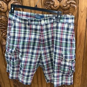 EUC Polo Ralph Lauren vintage plaid cotton cargo shorts size 36